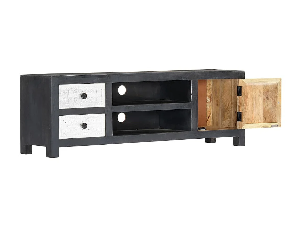 TV-Schrank,TV-Möbel Handgeschnitzt Grau Weiß Massivholz Mango -gkd95558