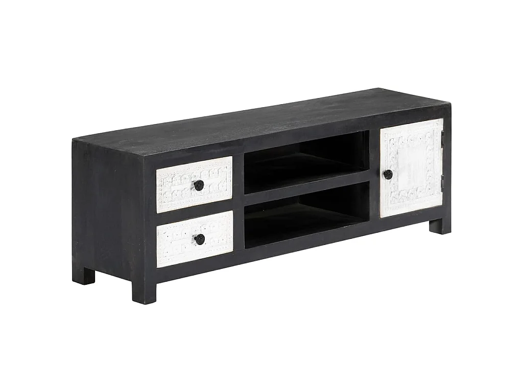 Tv-meubel handgesneden 120x30x40 cm massief mangohout grijs wit NL474168