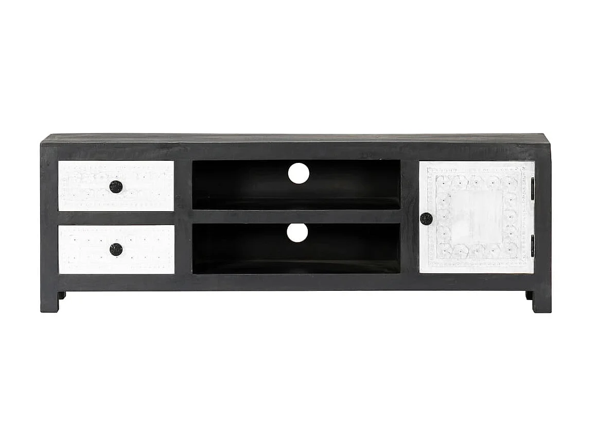 Meuble TV sculpté à la main BEis et blanc 120x30x40 cm Manguier BE88886