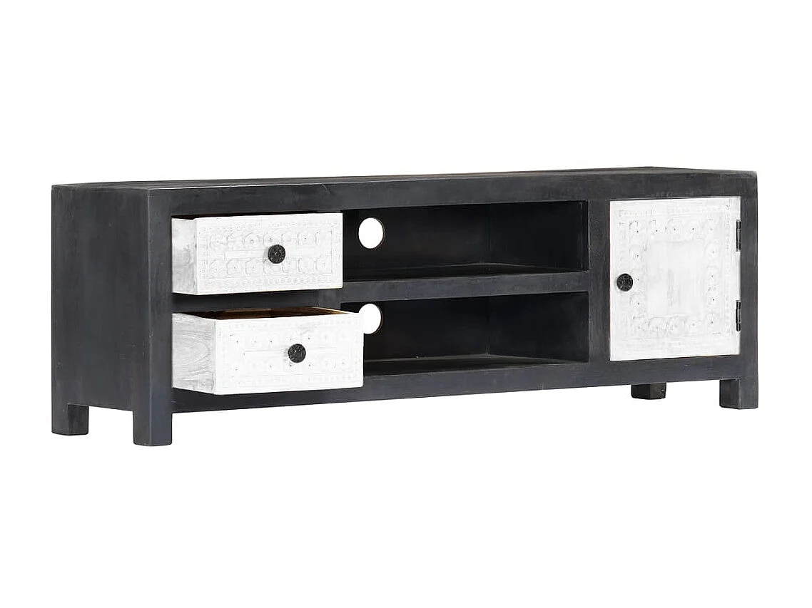 Meuble TV sculpté à la main BEis et blanc 120x30x40 cm Manguier BE88886