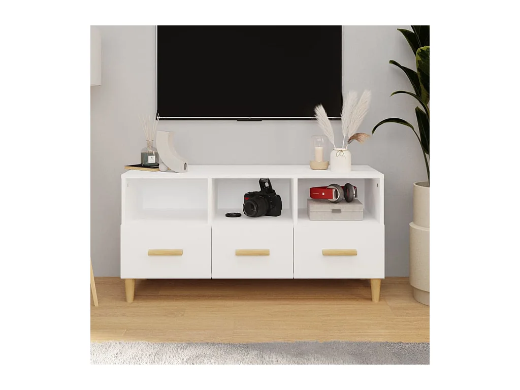 Meuble TV Blanc brillant 102x36x50 cm Bois d'ingénierie BE32876