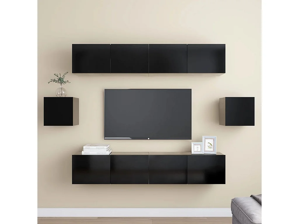 Meubles TV 6 pcs Noir Aggloméré BE39804