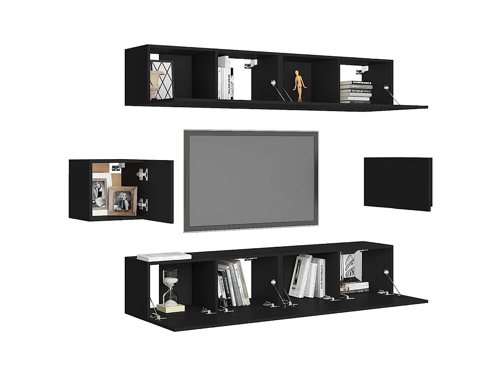 Meubles TV 6 pcs Noir Aggloméré BE39804