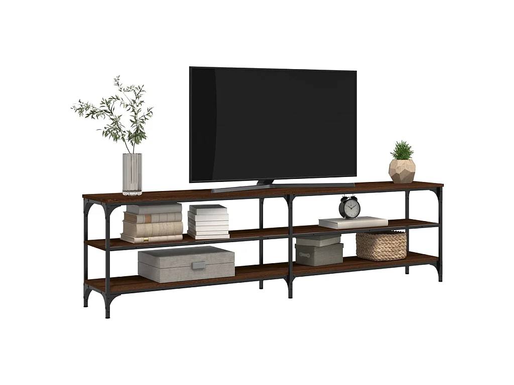 Meuble TV chêne marron 180x30x50 cm bois d'ingénierie et métal BE93268