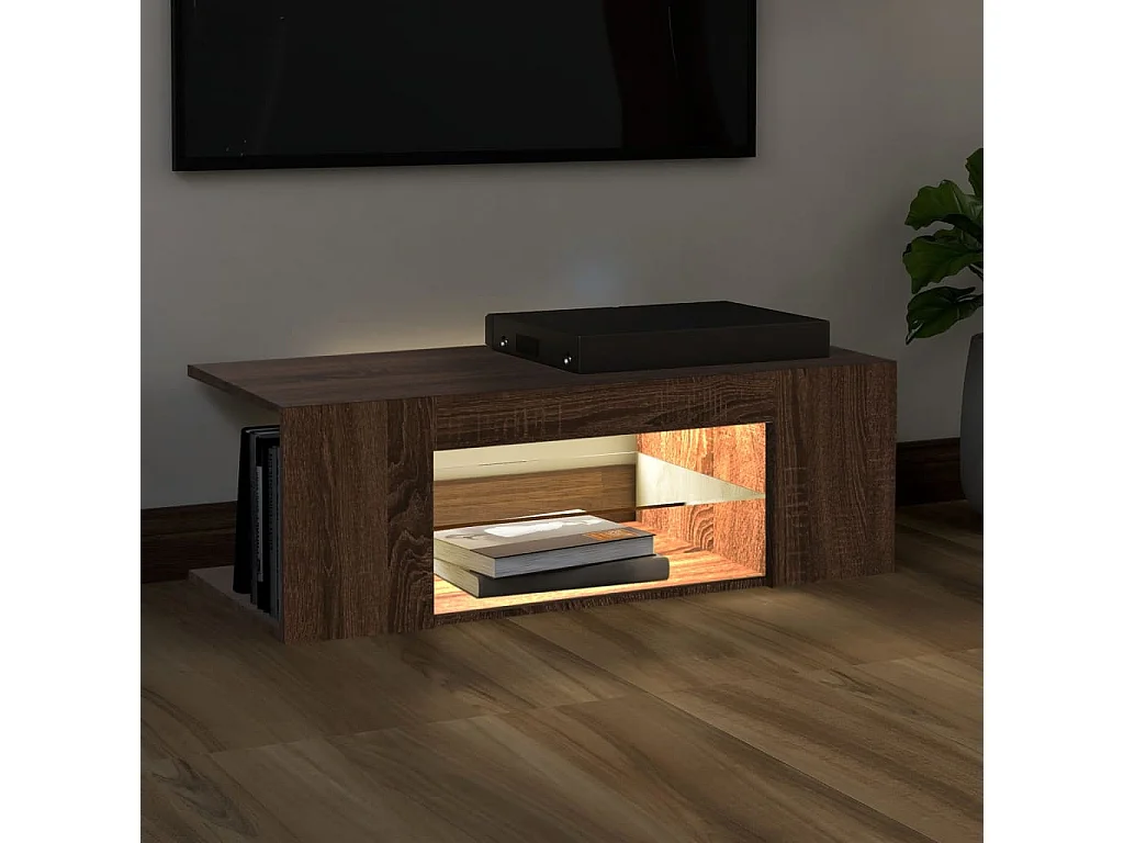 Meuble TV avec lumières LED Chêne marron 90x39x30 cm BE13408