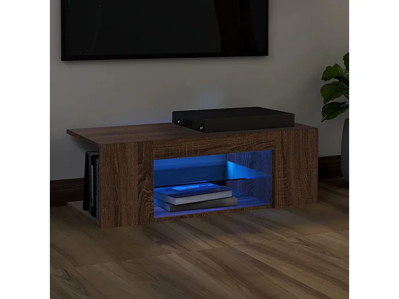 Meuble TV avec lumières LED Chêne marron 90x39x30 cm BE13408