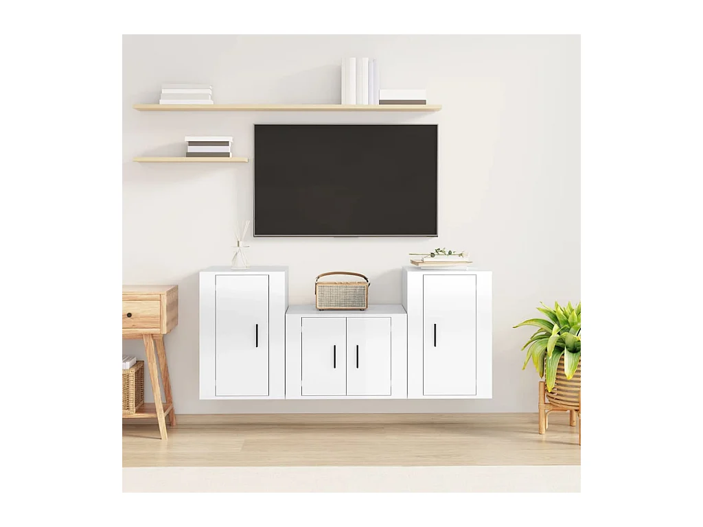 Meubles TV 3 pcs Blanc brillant Bois d'ingénierie BE28650