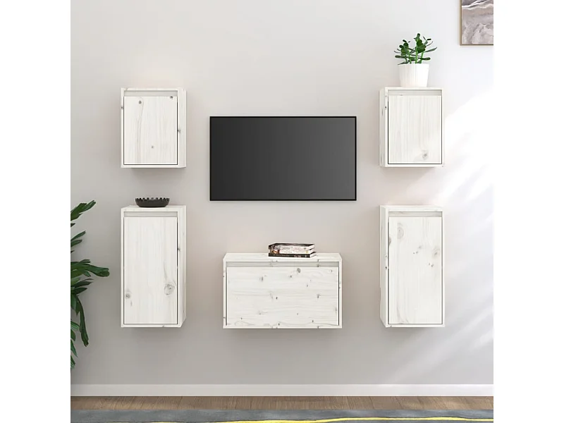 Tv-meubelen 5 st massief grenenhout wit NL750681