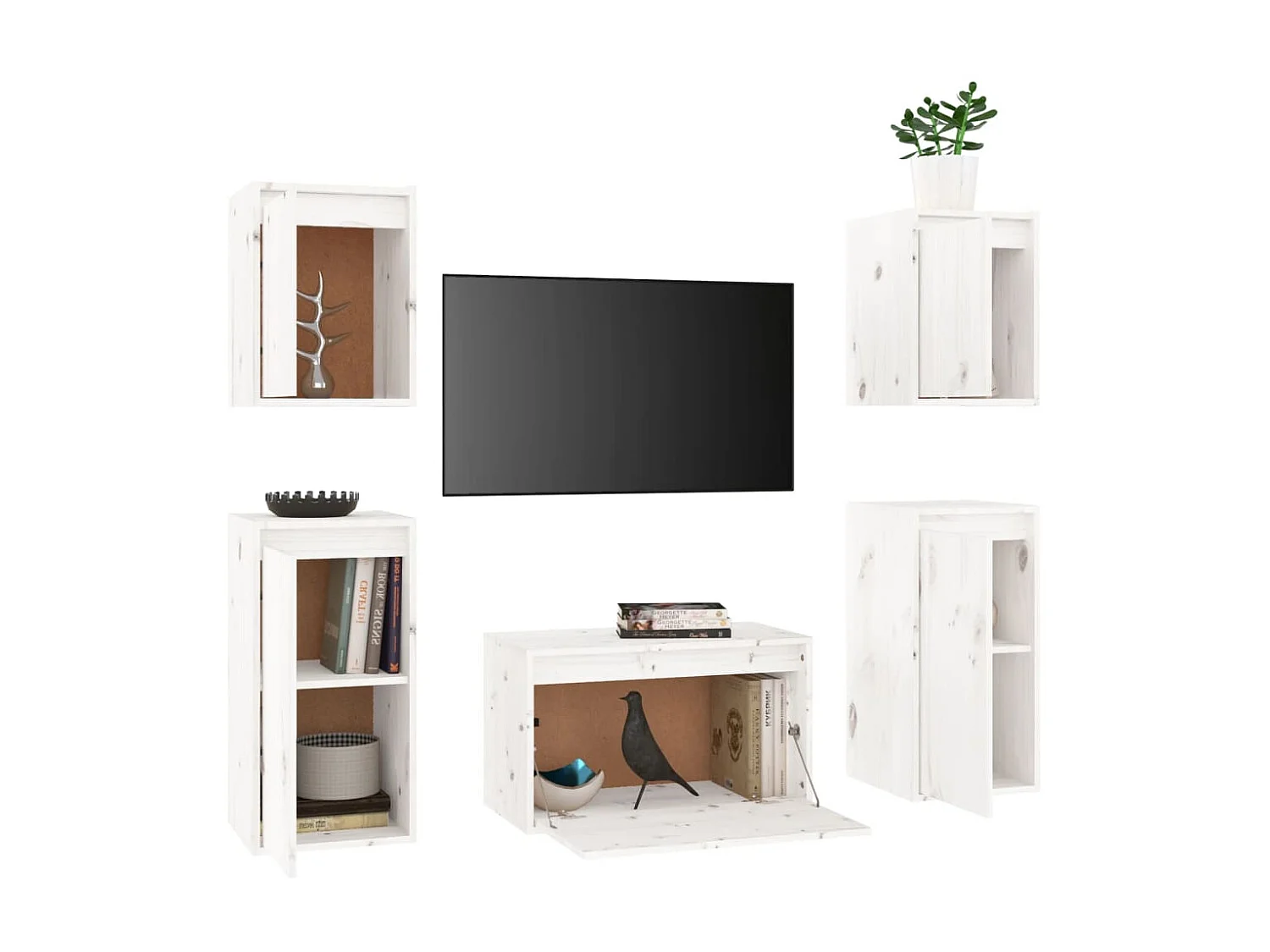 5 Stk.TV-Schränke,TV-Möbel Weiß Massivholz Kiefer -gkd812479