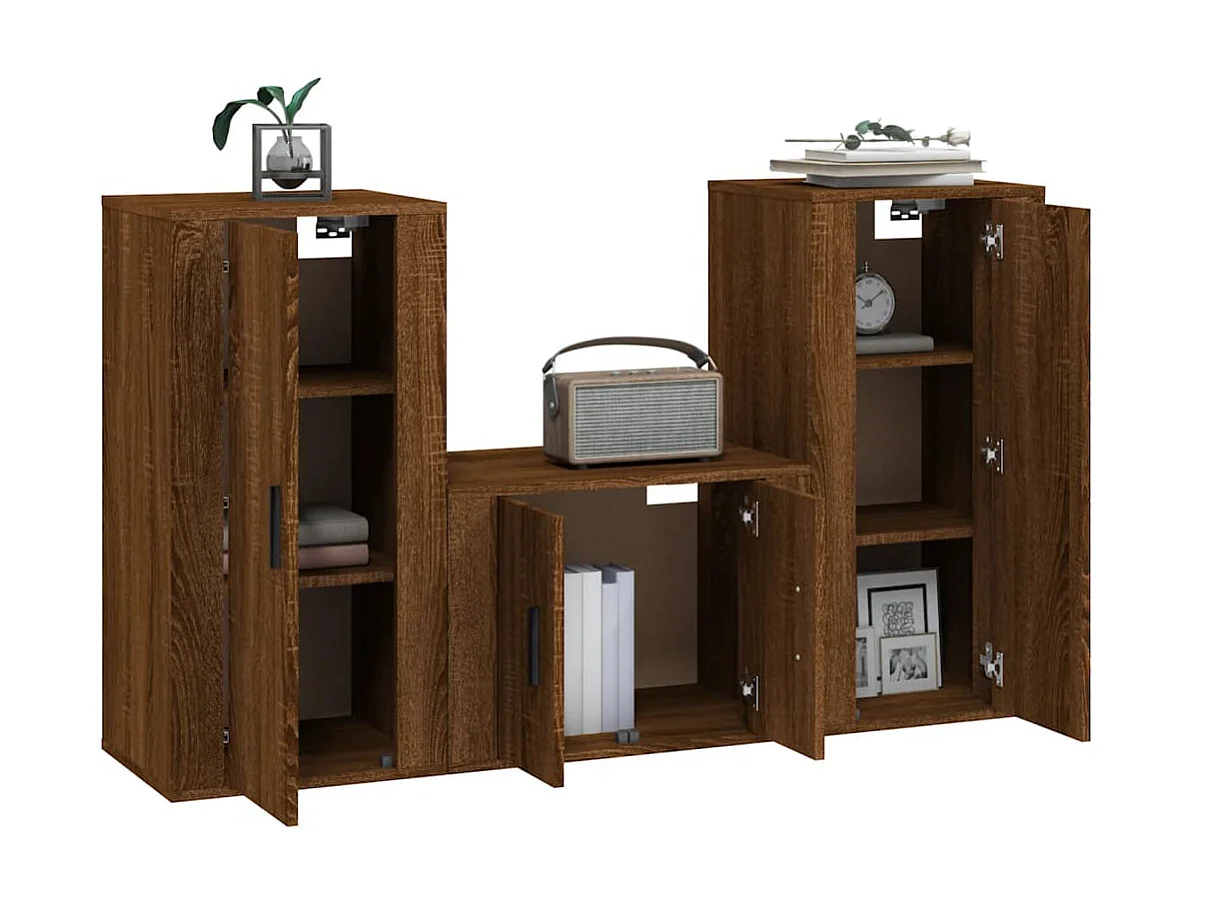 3-tlg. TV-Schrank-Set,TV-Möbel Braun Eichen-Optik Holzwerkstoff -gkd583149