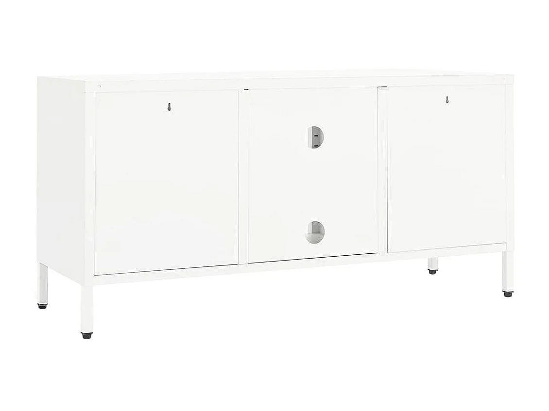 Meuble TV Blanc 105x35x52 cm Acier et verre BE14591