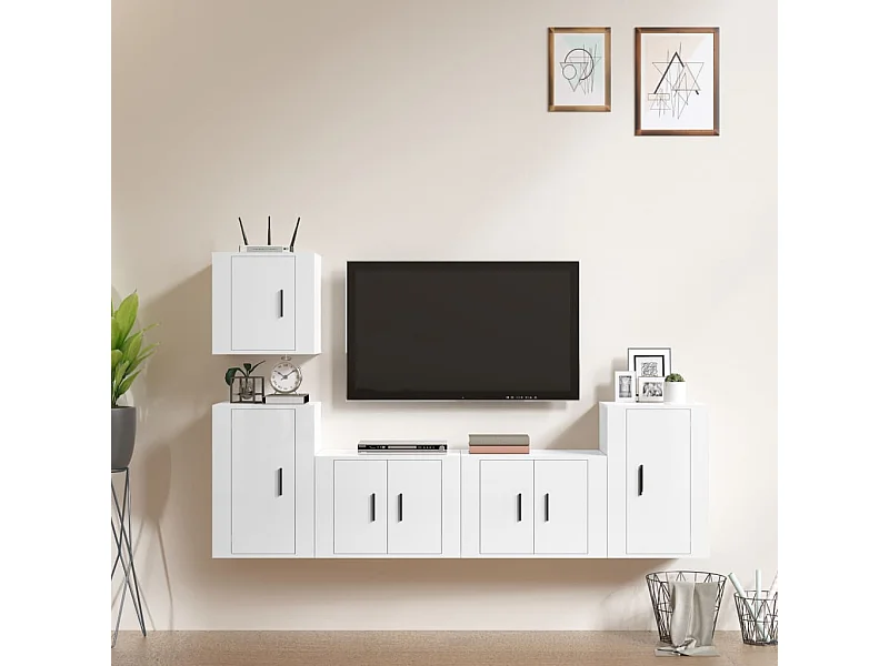5-delige Tv-meubelset bewerkt hout hoogglans wit NL642626
