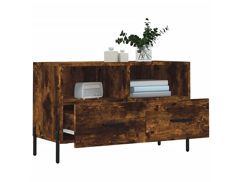 Meuble TV Chêne fumé 80x36x50 cm Bois d'ingénierie BE63679