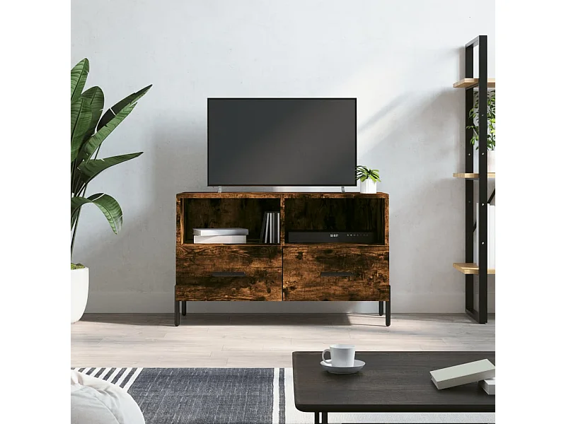 Meuble TV Chêne fumé 80x36x50 cm Bois d'ingénierie BE63679