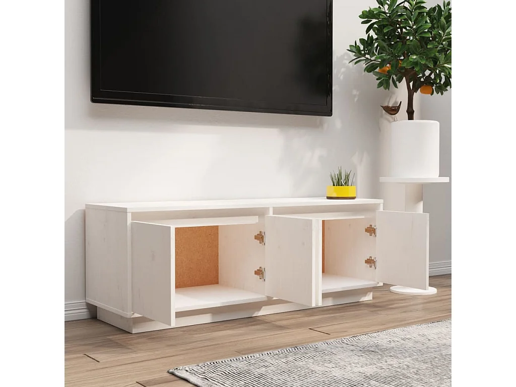 Meuble TV Blanc 110x34x40 cm Bois de pin massif BE17529