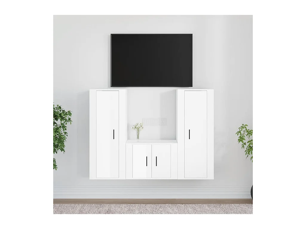 3-delige Tv-meubelset bewerkt hout hoogglans wit NL656996