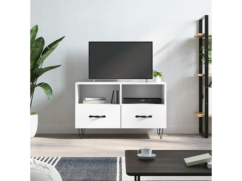 Meuble TV Blanc 80x36x50 cm Bois d'ingénierie BE11042