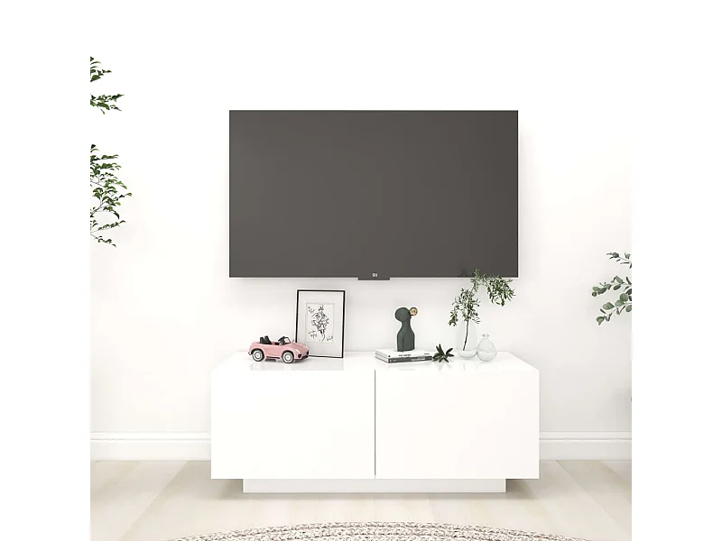 Meuble TV Blanc 100x35x40 cm Aggloméré BE85065
