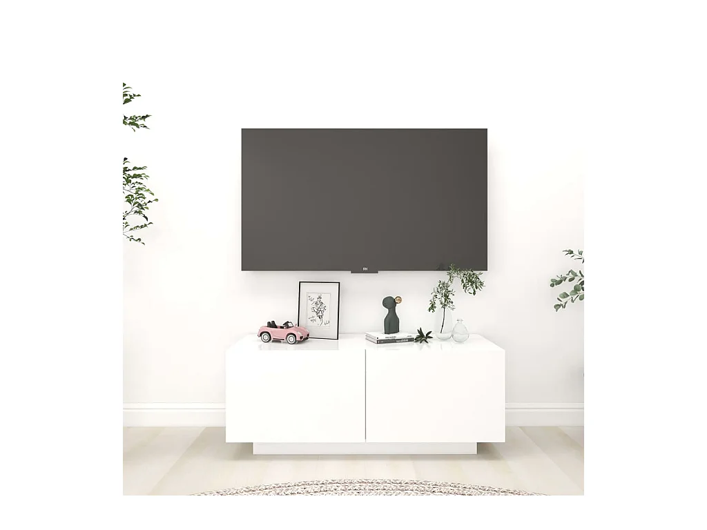 Meuble TV Blanc 100x35x40 cm Aggloméré BE85065