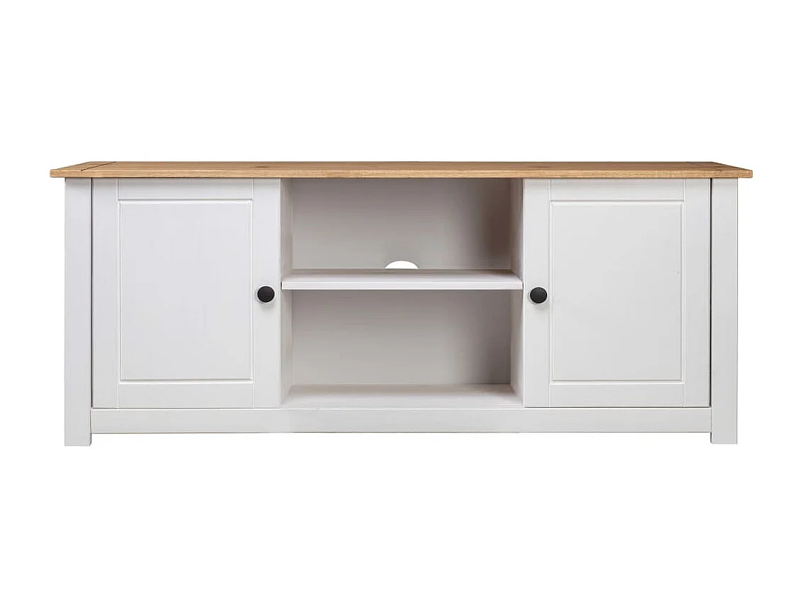 Meuble TV Blanc 120x40x50 cm Bois de pin massif Gamme Panama BE85697