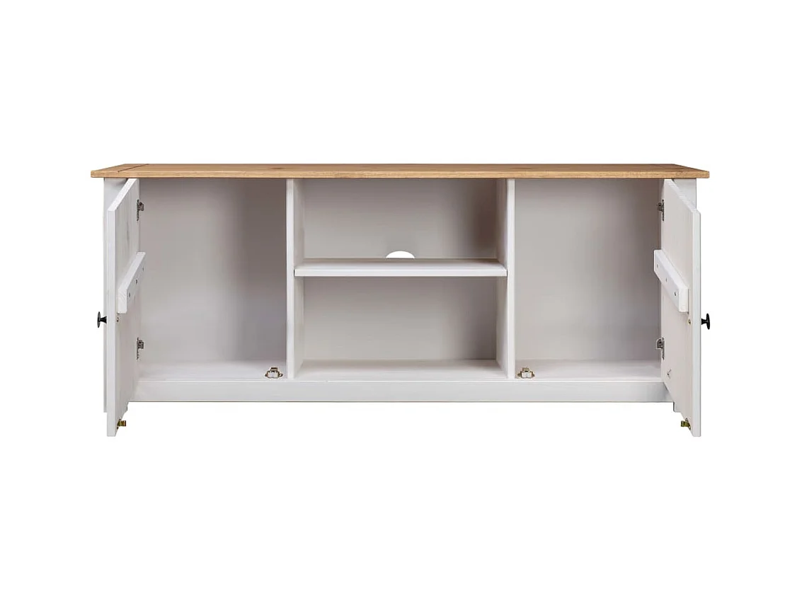Móvel de TV 120x40x50 cm madeira de pinho maciça Panama branco PT141991