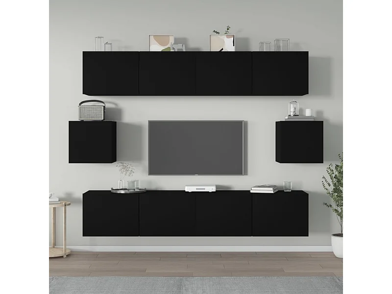 Meubles TV 6 pcs Noir Bois d'ingénierie BE39231