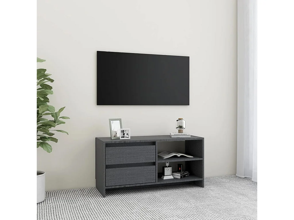 TV-Schrank,TV-Möbel Grau 80x31x39 cm Massivholz Kiefer -gkd836460