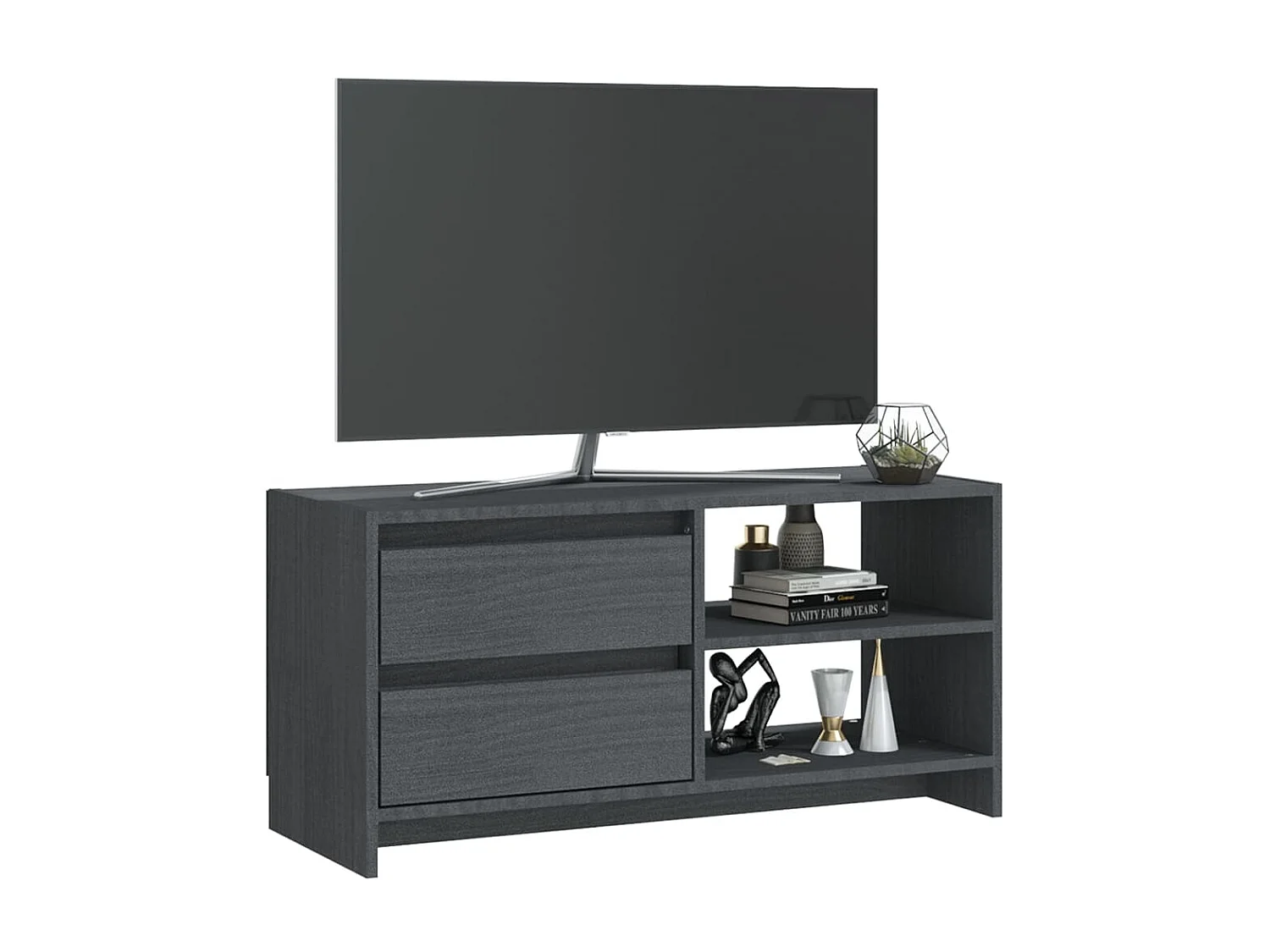 Meuble TV Gris 80x31x39 cm Bois de pin massif BE30509