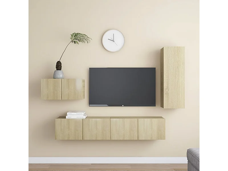 4-tlg. TV-Schrank-Set,TV-Möbel Sonoma-Eiche Holzwerkstoff -gkd493747