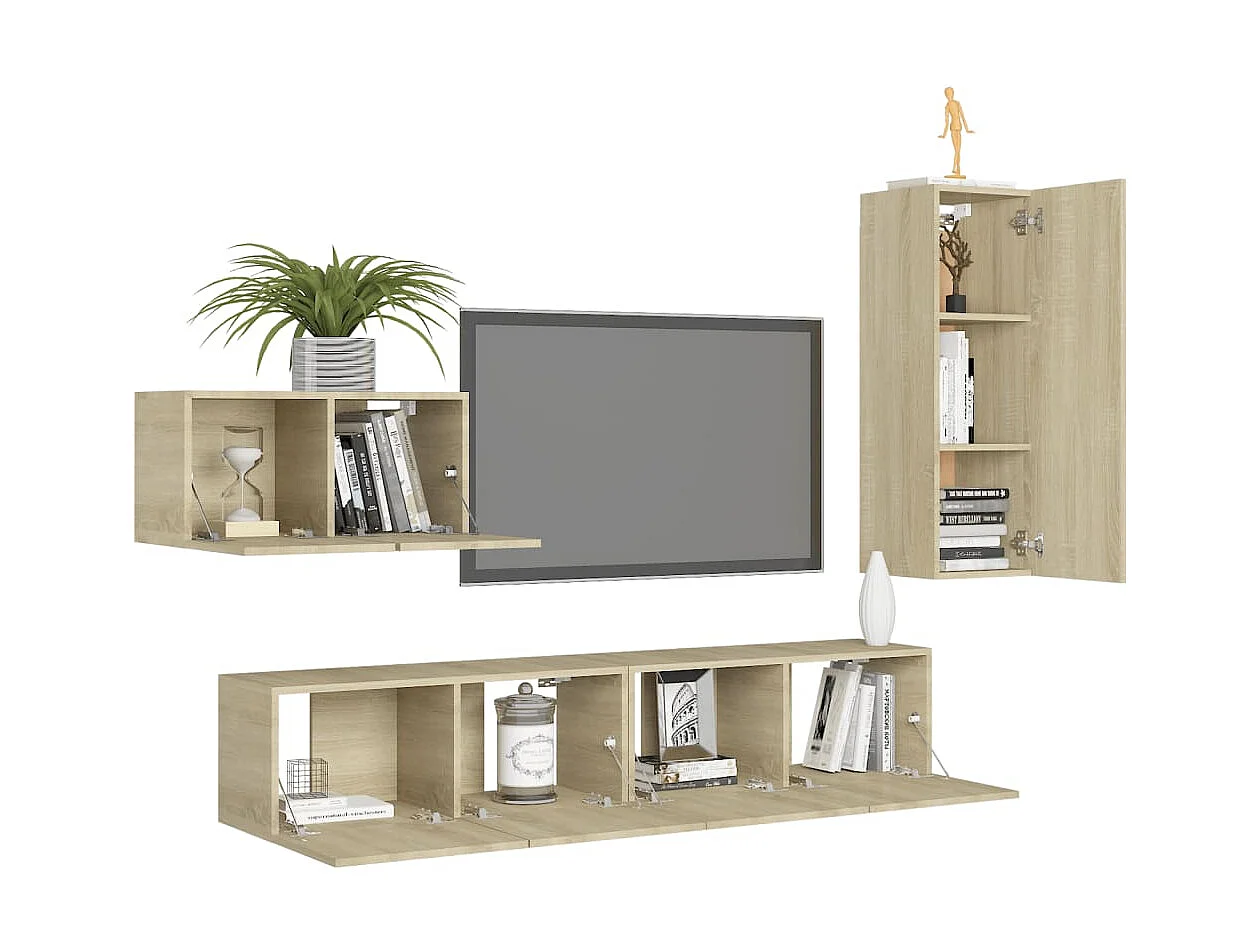 Set de muebles salón TV 4 pzas madera ingeniería roble Sonoma ES87221