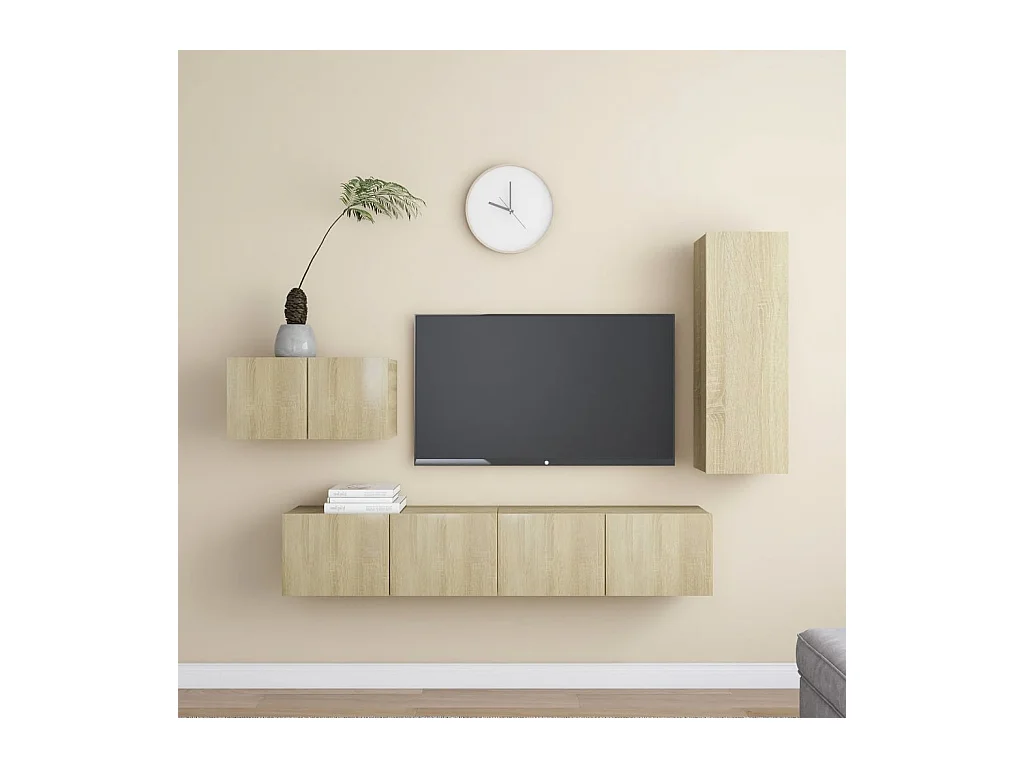 4-delige Tv-meubelset bewerkt hout sonoma eikenkleurig NL50160