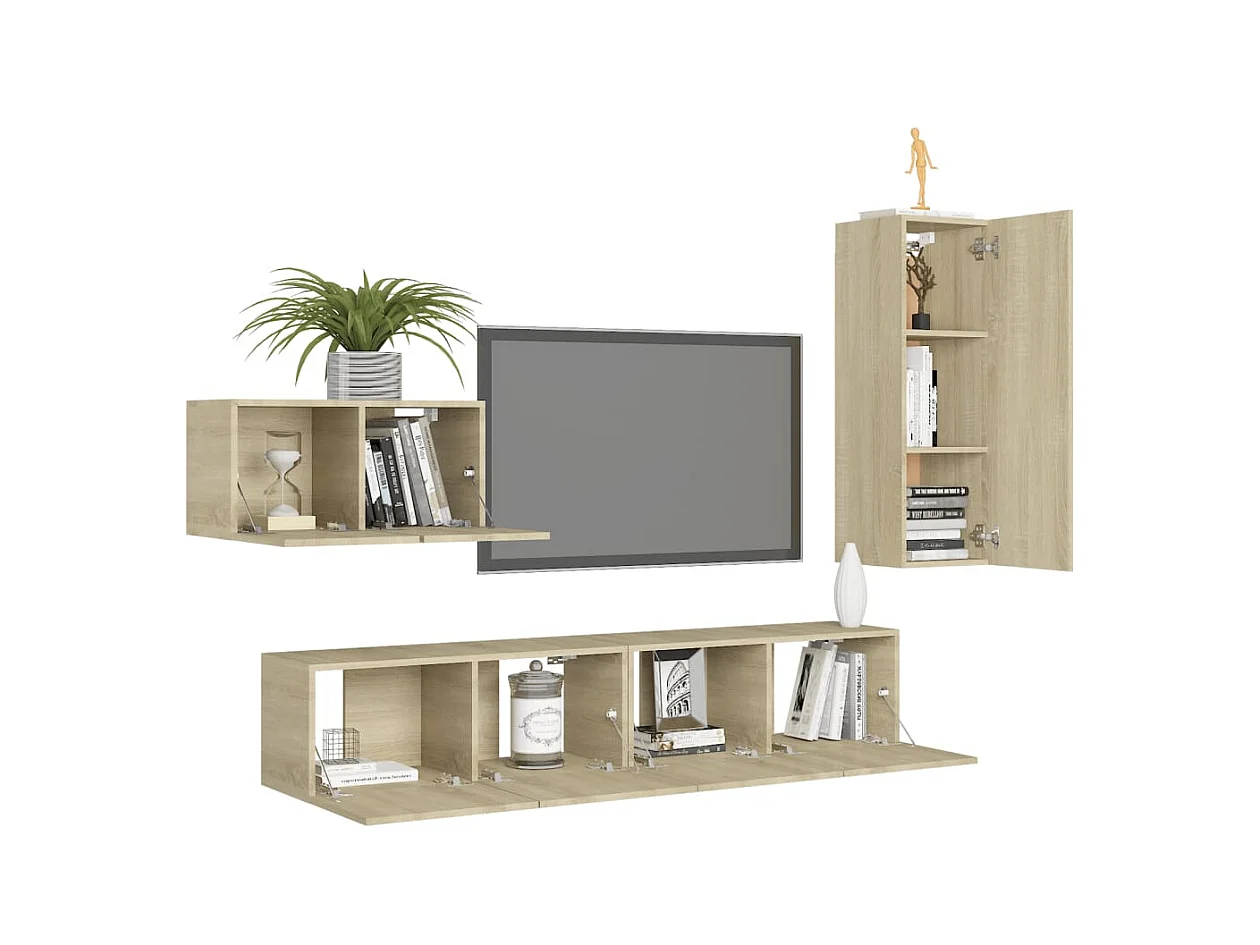 4-delige Tv-meubelset bewerkt hout sonoma eikenkleurig NL50160