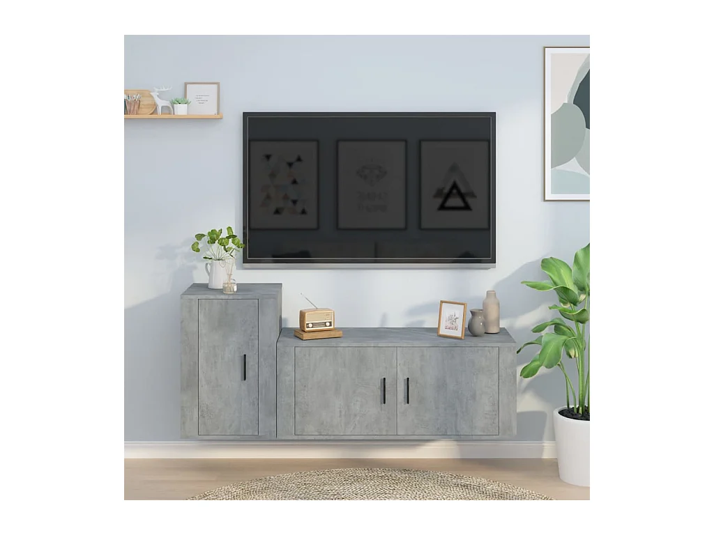 2-tlg. TV-Schrank-Set,TV-Möbel Betongrau Holzwerkstoff -gkd779890