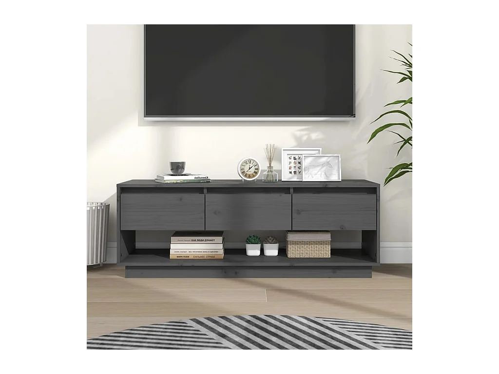 Meuble TV Gris 110,5x34x40 cm Bois de pin massif BE49414