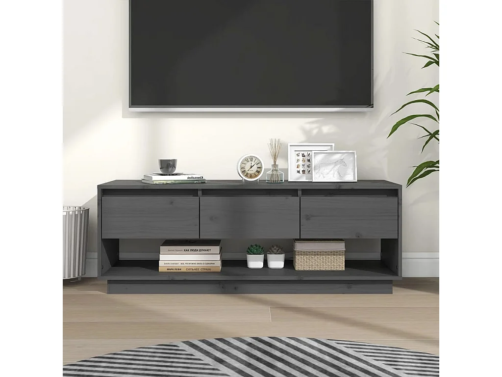 Meuble TV Gris 110,5x34x40 cm Bois de pin massif BE49414