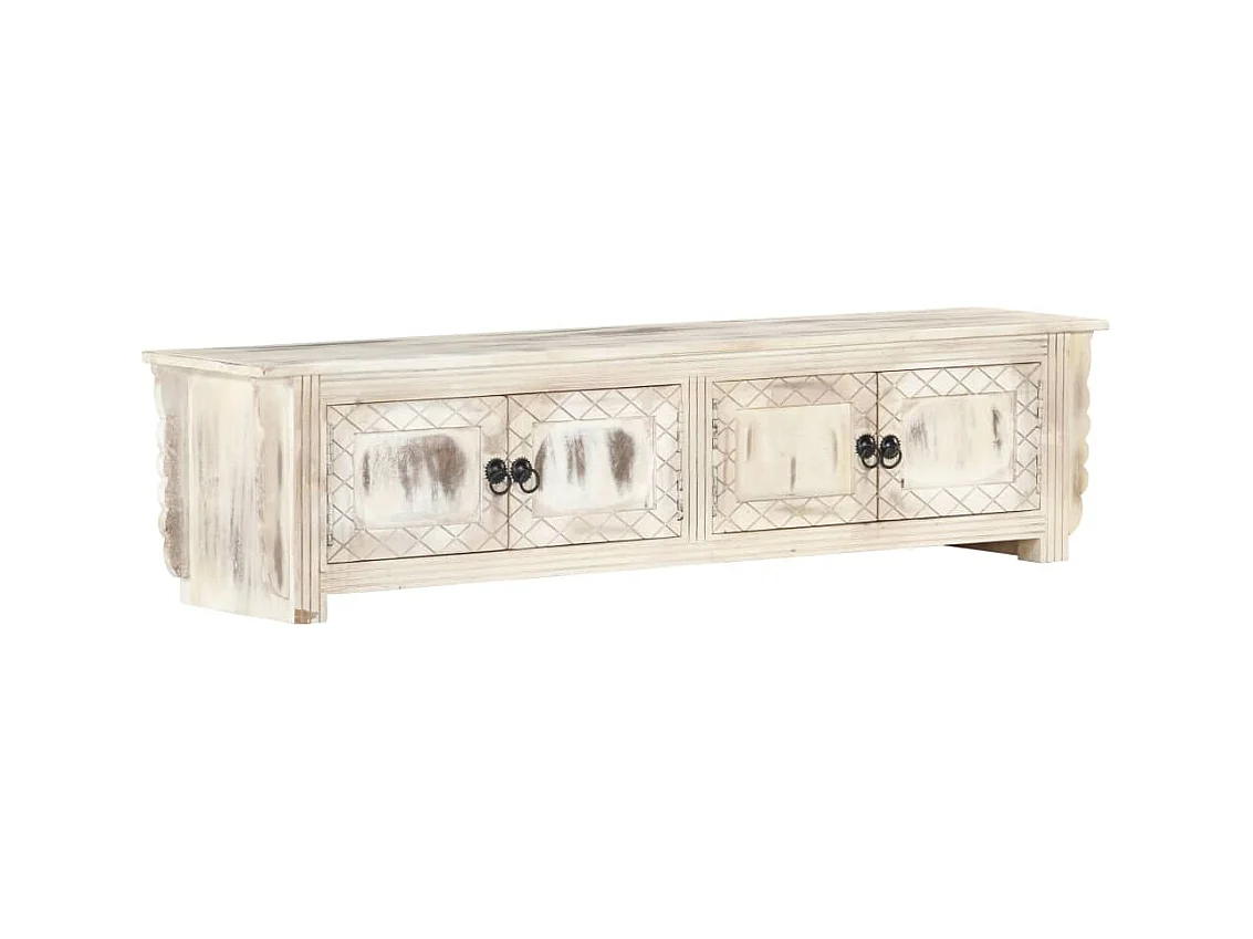 Meuble TV Blanc 140x30x35 cm Bois massif de manguier BE76711