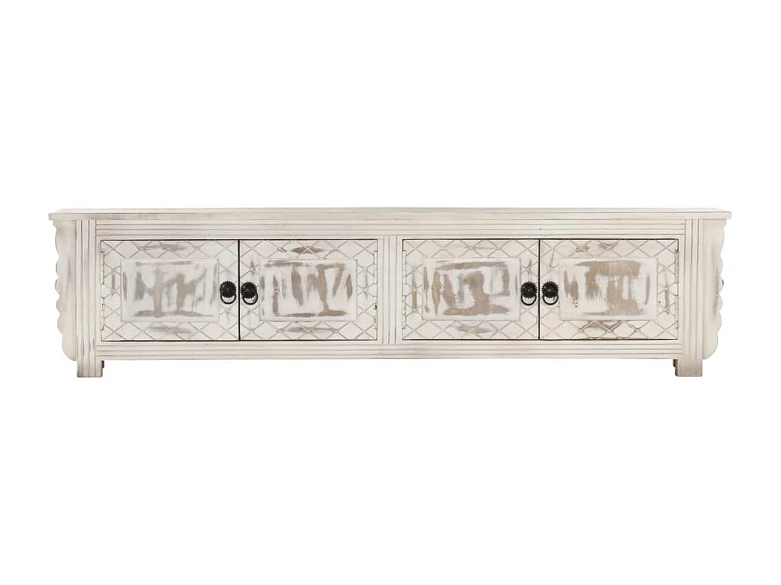 Meuble TV Blanc 140x30x35 cm Bois massif de manguier BE76711