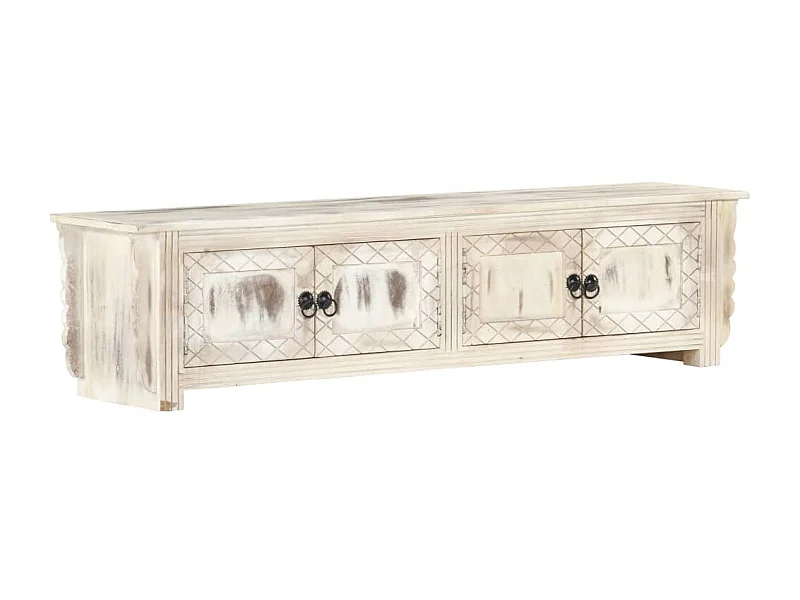 Meuble TV Blanc 140x30x35 cm Bois massif de manguier BE76711