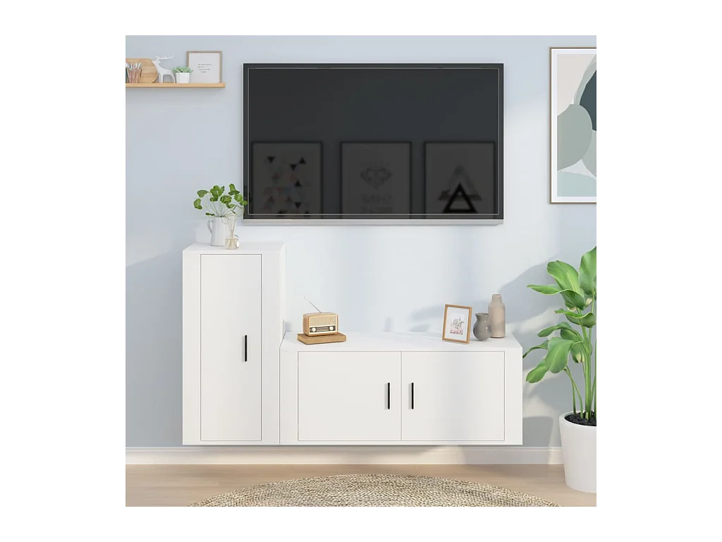 2-delige Tv-meubelset bewerkt hout wit NL397857