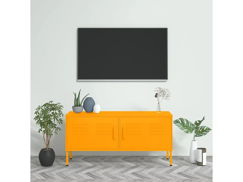 Meuble TV Jaune moutarde 105x35x50 cm Acier BE83262