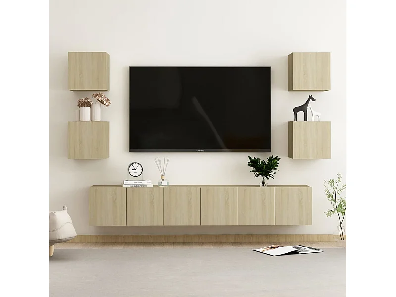 7-tlg. TV-Schrank-Set,TV-Möbel Sonoma-Eiche Holzwerkstoff -gkd295007