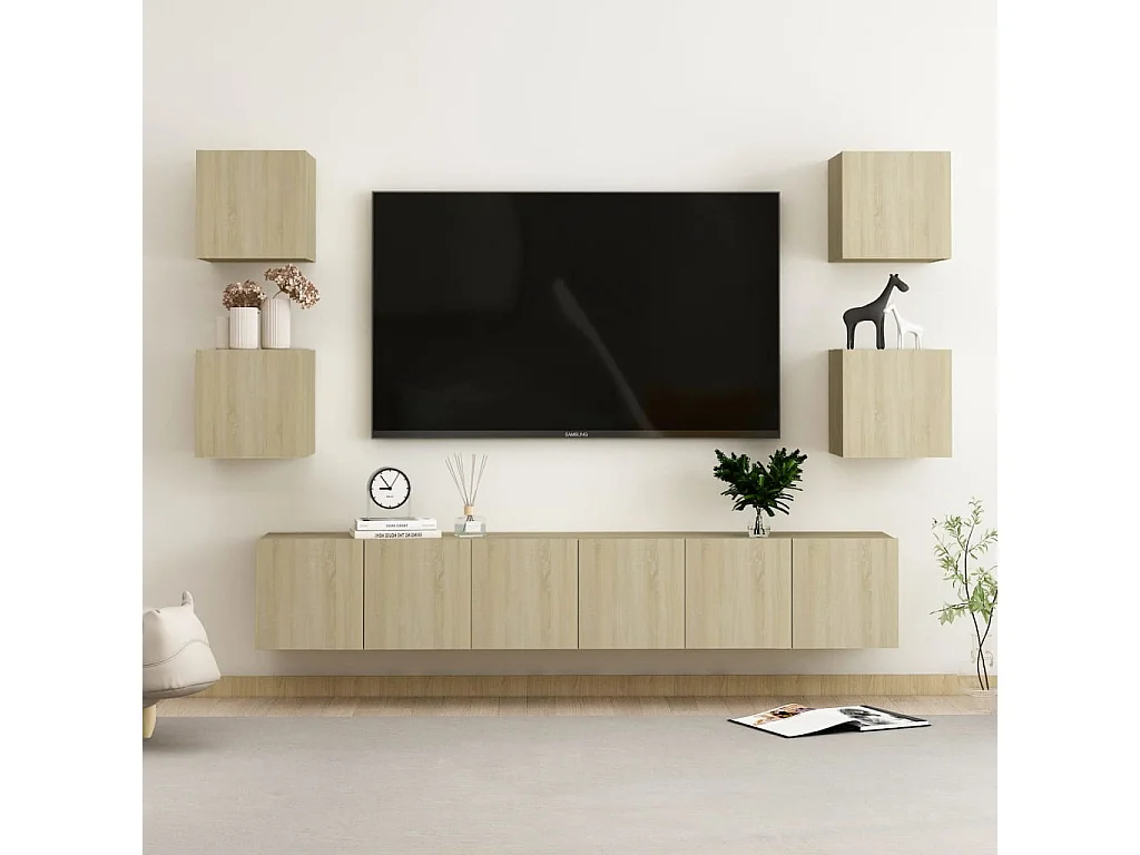 7-tlg. TV-Schrank-Set,TV-Möbel Sonoma-Eiche Holzwerkstoff -gkd295007