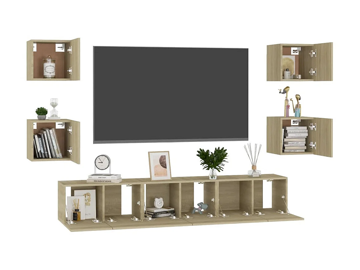 7-tlg. TV-Schrank-Set,TV-Möbel Sonoma-Eiche Holzwerkstoff -gkd295007