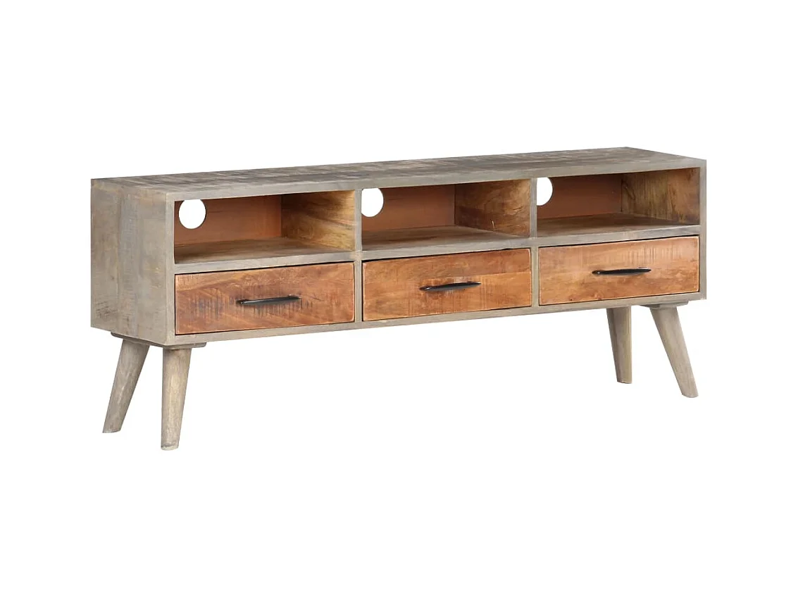 Tv-meubel 130x35x51 cm massief ruw mangohout grijs NL205564