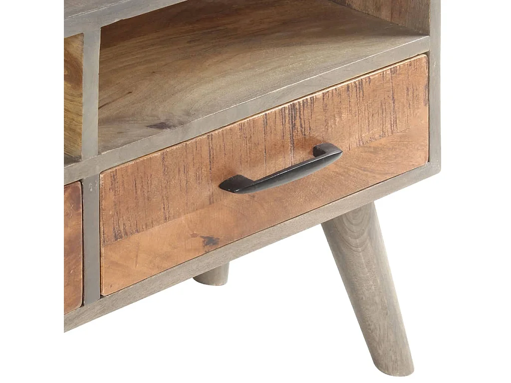 Meuble TV Gris 130x35x51 cm Bois massif de manguier brut BE22520