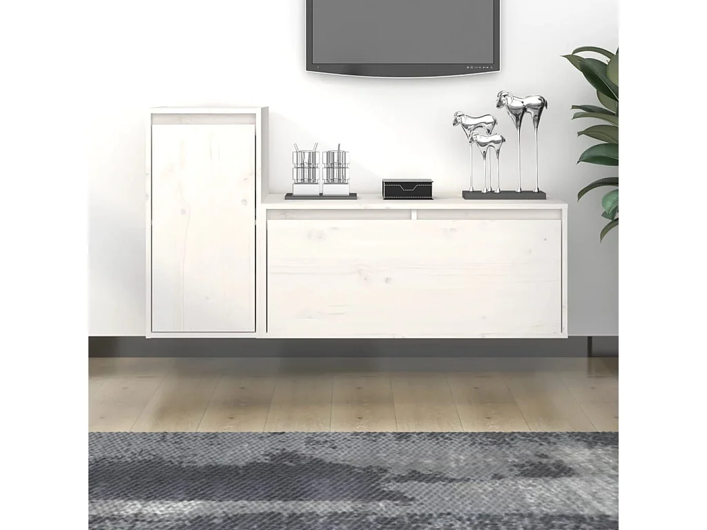 2 pcs Meubles TV Blanc Bois massif de pin BE84464