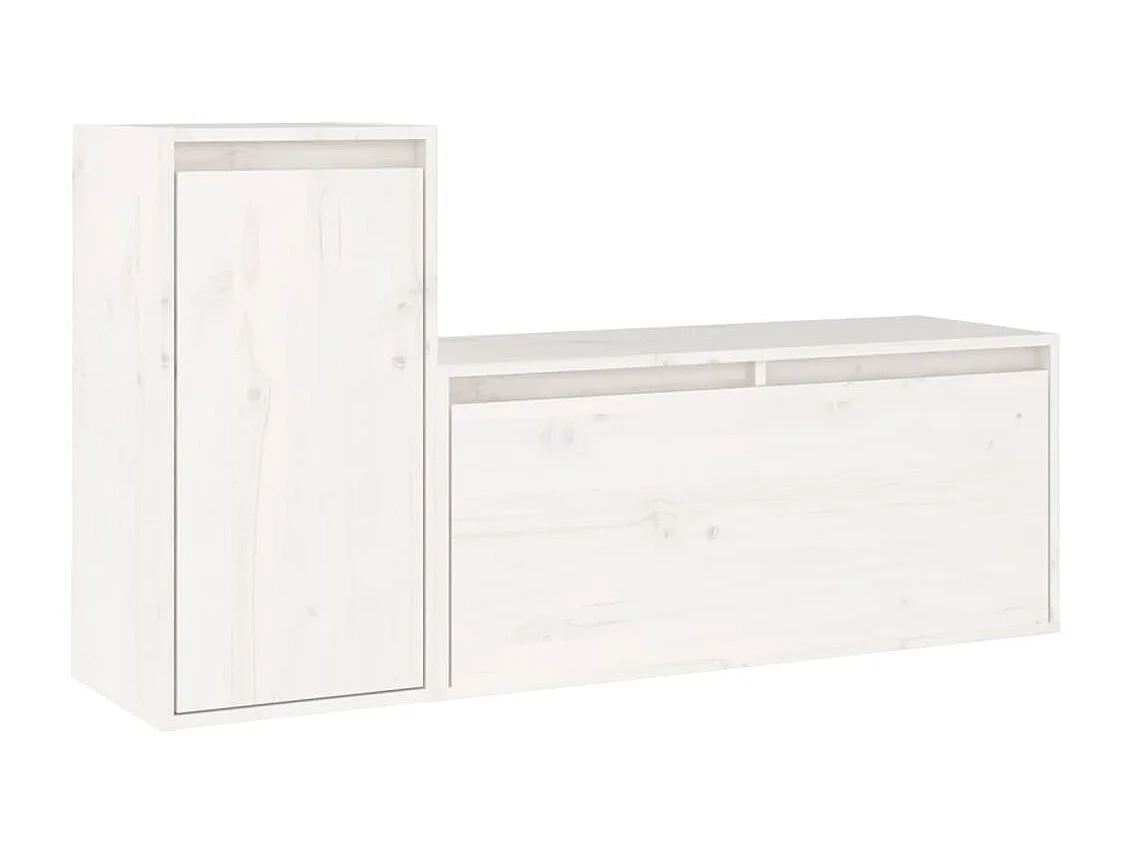 2 pcs Meubles TV Blanc Bois massif de pin BE84464