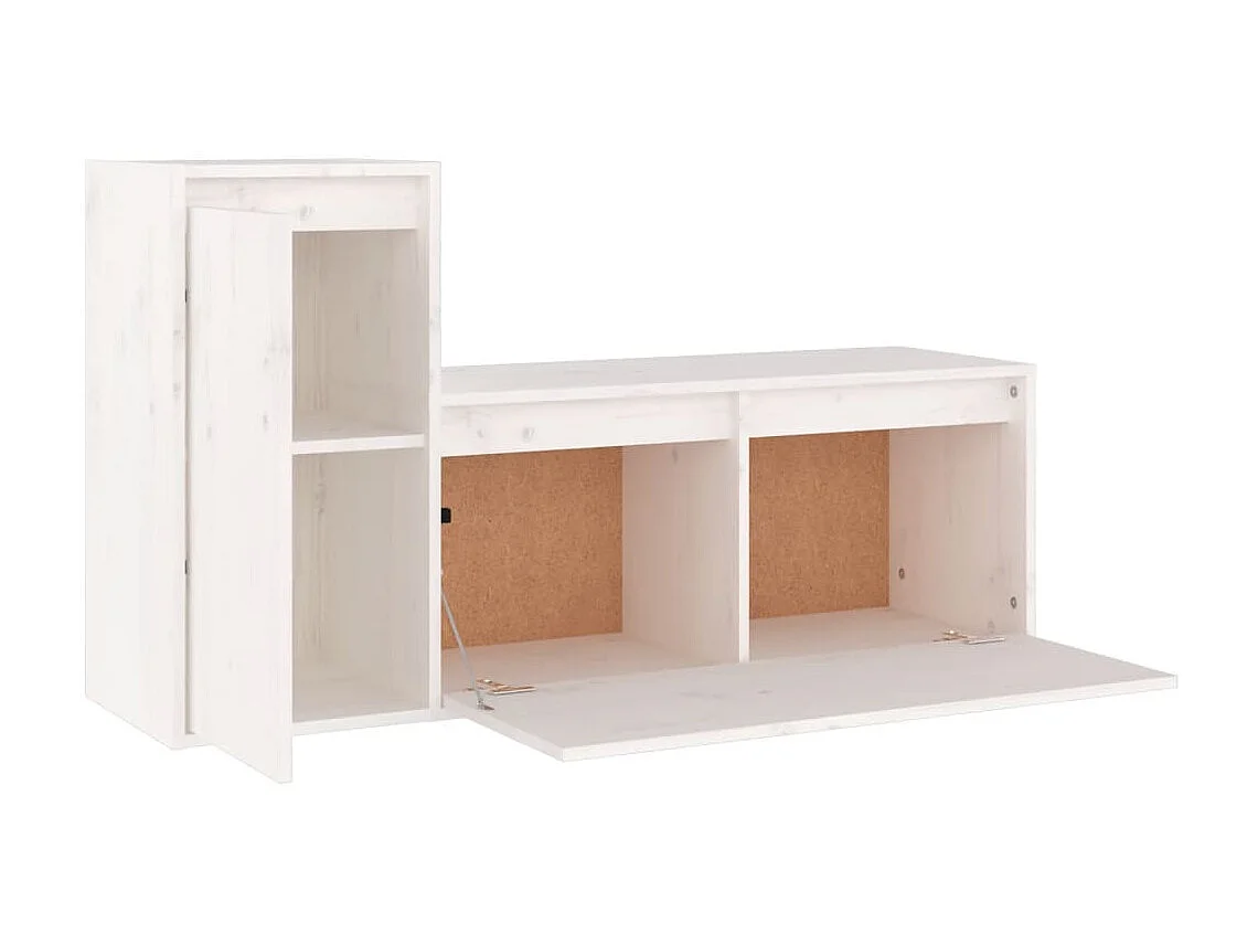 2 pcs Meubles TV Blanc Bois massif de pin BE84464