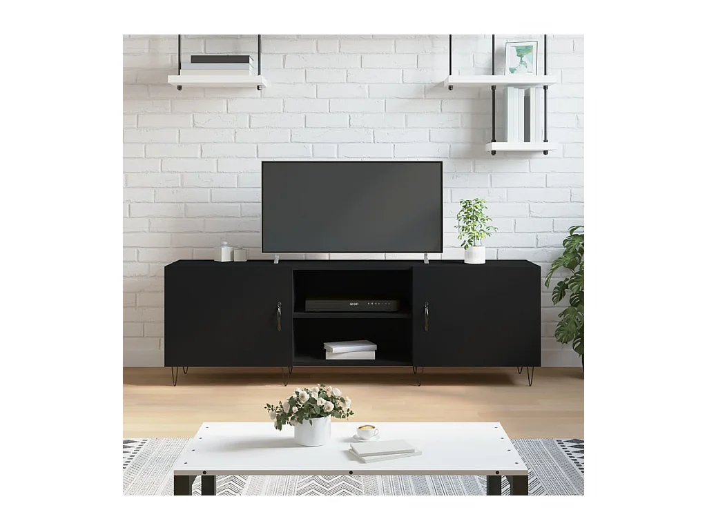 Meuble TV noir 150x30x50 cm bois d'ingénierie GR15449