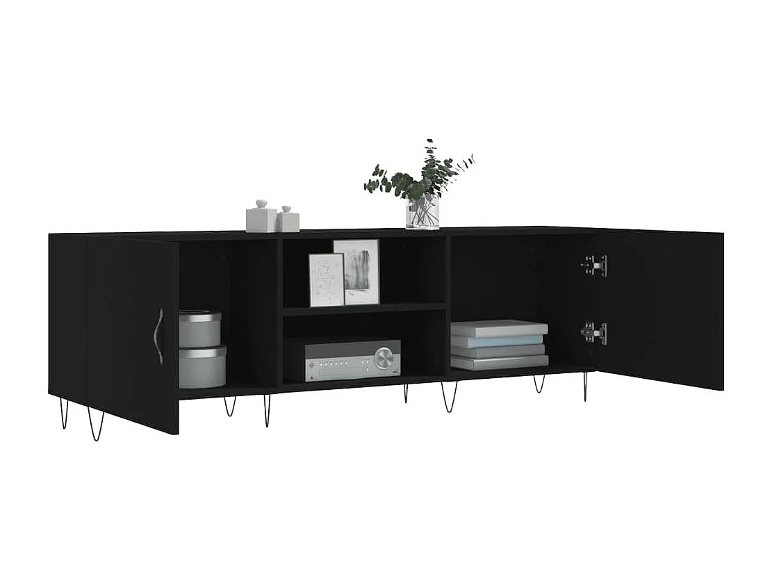 Meuble TV noir 150x30x50 cm bois d'ingénierie GR15449